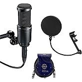 Audio Technica AT2020 Condenser Studio Microphone Bundle with Pop Filter and XLR Cable