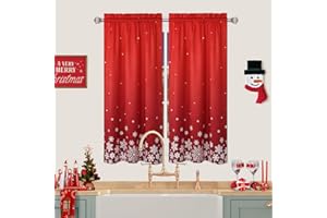 ROYGROW Christmas Kitchen Curtain Cafe Curtain Velvet Fabric 45 Inch Tier Curtains Window Treatment Rod Pocket for Home Decor 2 Panels for Bathroom, Living Room Christmas Decoration