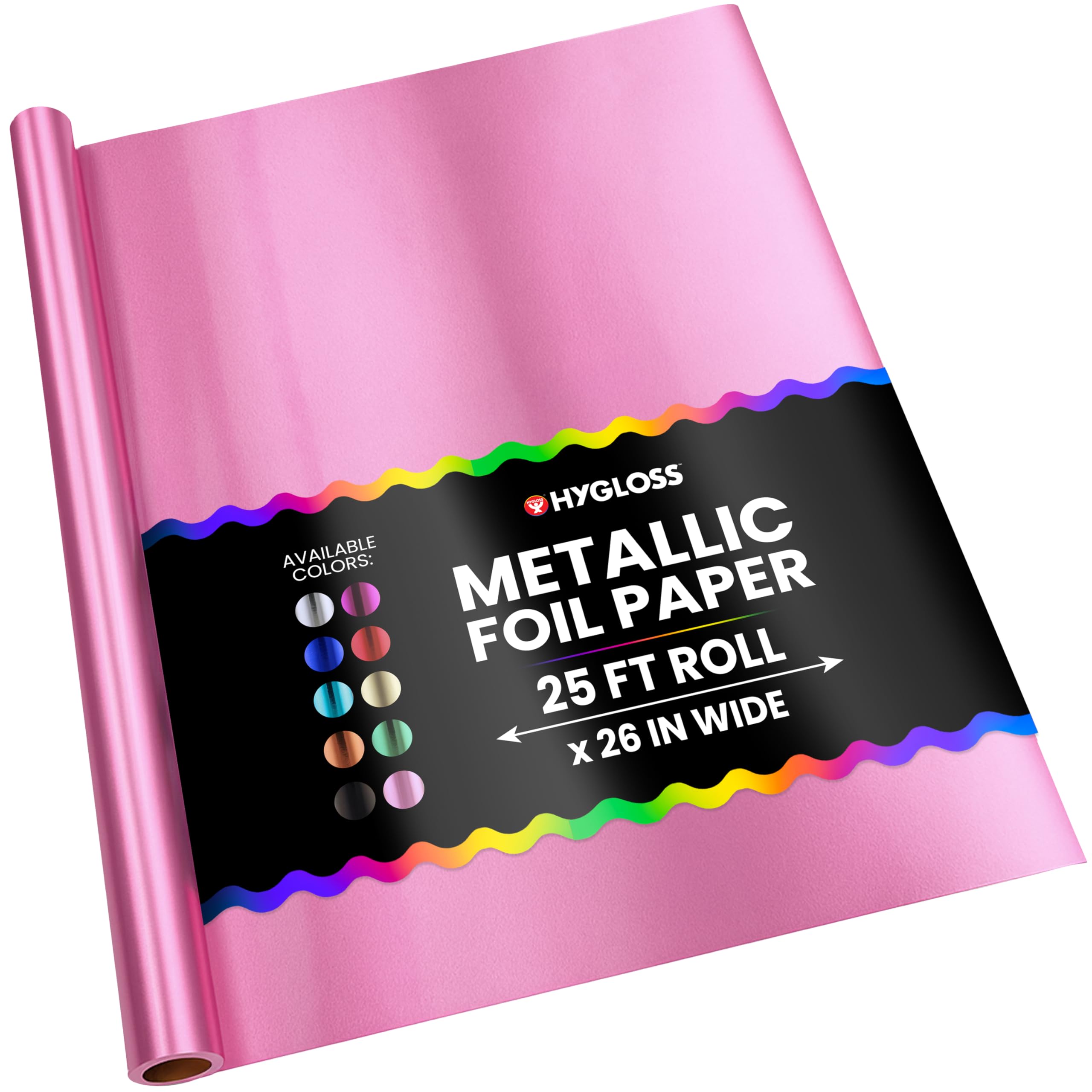 Hygloss Metallic Wrapping Paper Roll - 26" x 25 ft (54 Sq. Ft) Pink - Shiny Metallic Foil Paper for Arts, Crafts, Holiday Wrapping