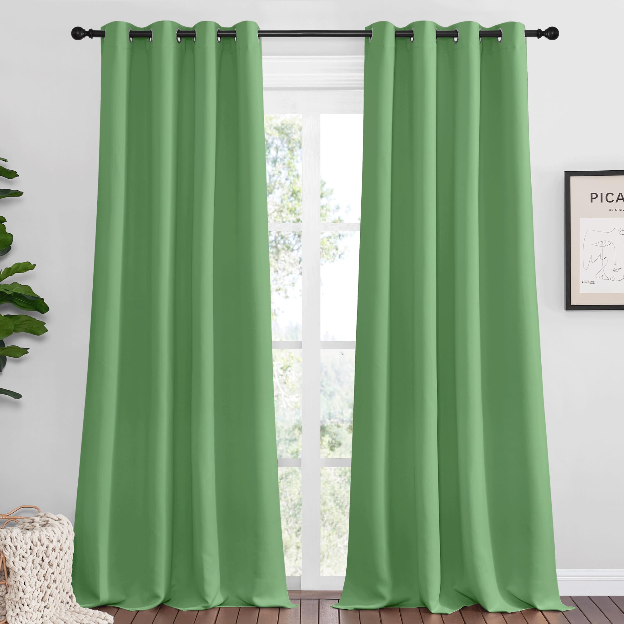 NICETOWN Froest Green Blackout Curtains 96 inches Length for Living Room, 2 Panels, 55" Wide, Thermal Insulated Long Drapes for Large Window Image NICETOWN Froest Green Blackout Curtains 96 inches Length for Living Room, 2 Panels, 55" Wide, Thermal Insulated Long Drapes for Large Window Image