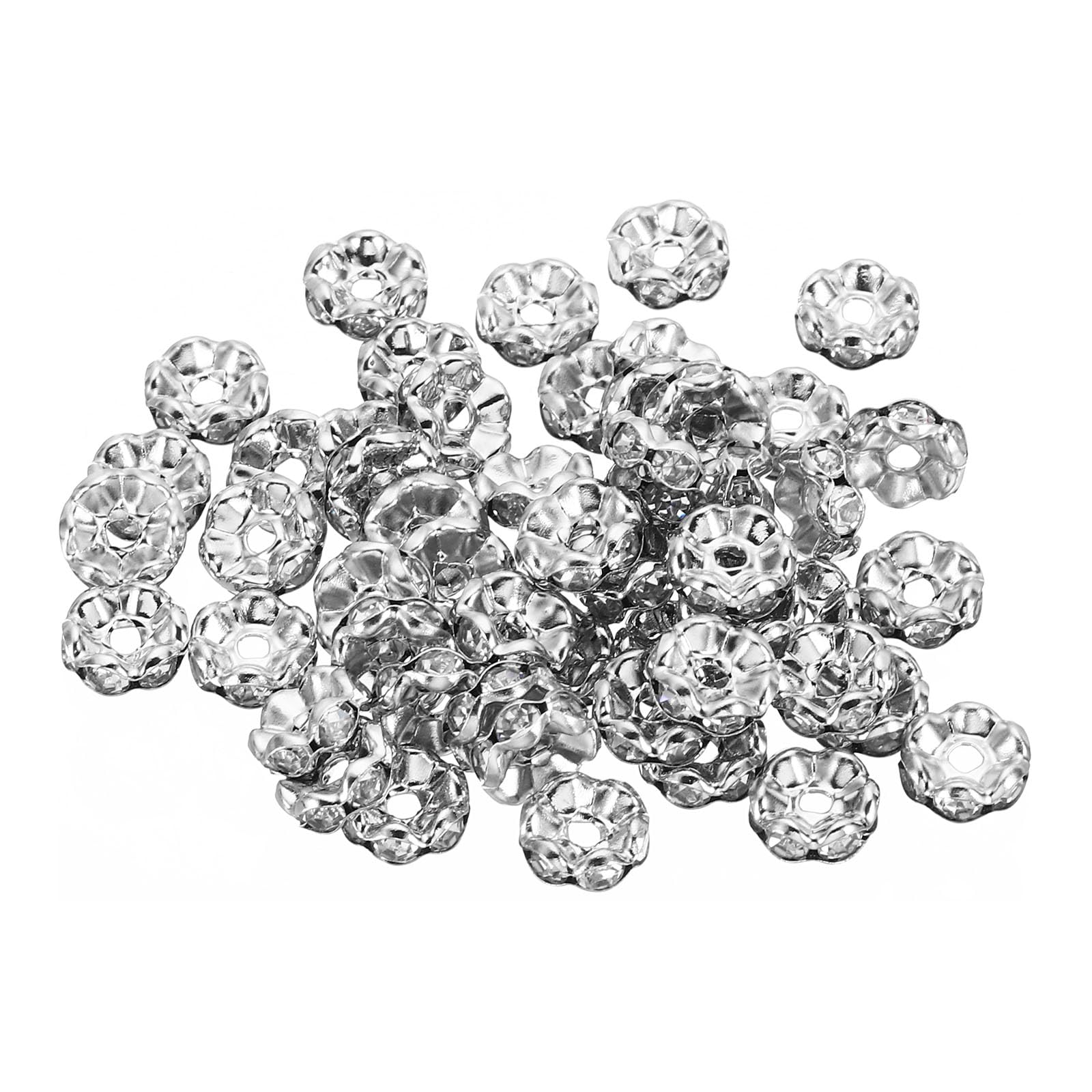 PATIKIL 8mm Spacer Beads, 100pcs Bead Spacers Rondelle Spacer Beads Rhinestone Small Round Bulk Glass Beads Wave for Making DIY, Dark Silver