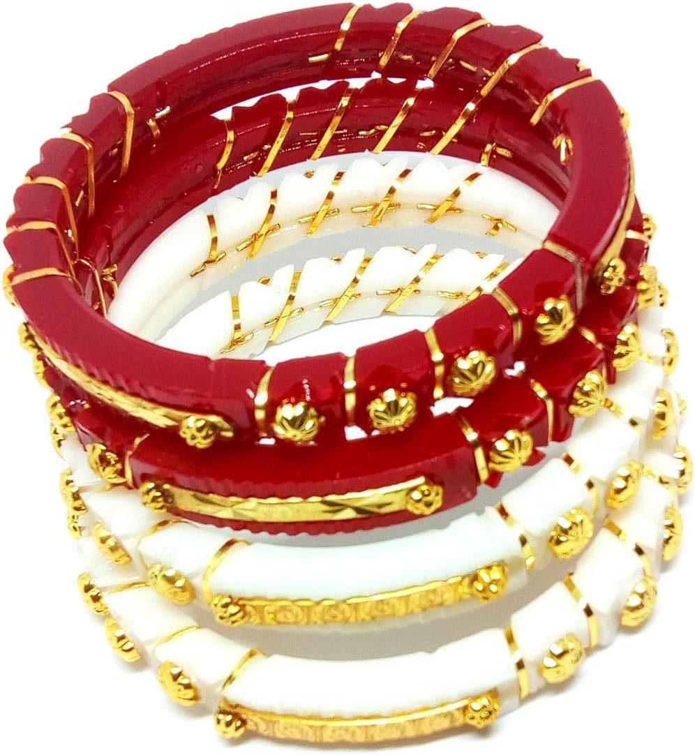 TANVI J Plastic Gold Plated and Shakha Pola Bangle Set for Women (Set of 4)