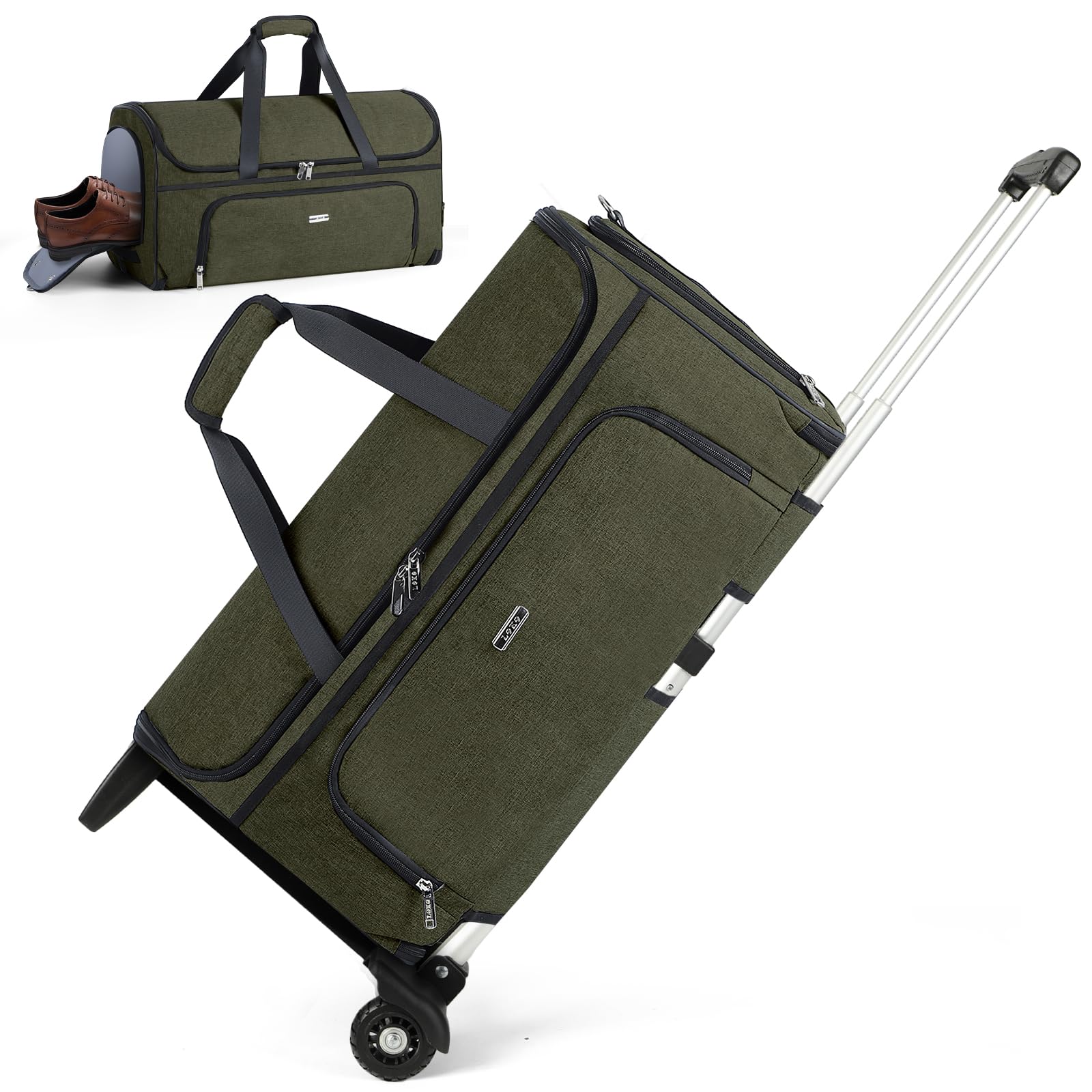 Photo 1 of ***BAG ONLY MISSING ASSEMBLY PIECES**** LekeSpring Garment Bags with Wheels, Garment Convertible Weekender Bags, Large Garment Bags for Travel, Duffle Luggage Bag Garment Bag (Army Green, Medium)