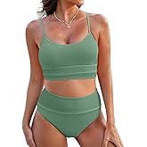 Herseas Women 2 Piece Bikini Set High Waisted Color Block Swimsuit 2025 Summer Beach Scrunch Ribbed Bathing Suit