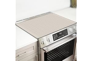 CINEZUN Silicone Stove Cover Mat for Glass Top Stoves, 28"x20" Heat Resistant Cooktop Protector Mat, Dish Drying Mat for Kitchen Countertops, Non-Slip Electric Range Mat(Beige Gray)