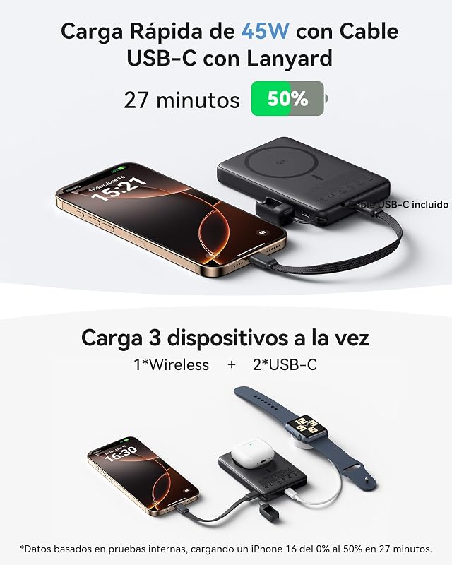 para o Power Bank MagSafe Qi2 de 15W, bateria portátil ultrafina de 10000mAh