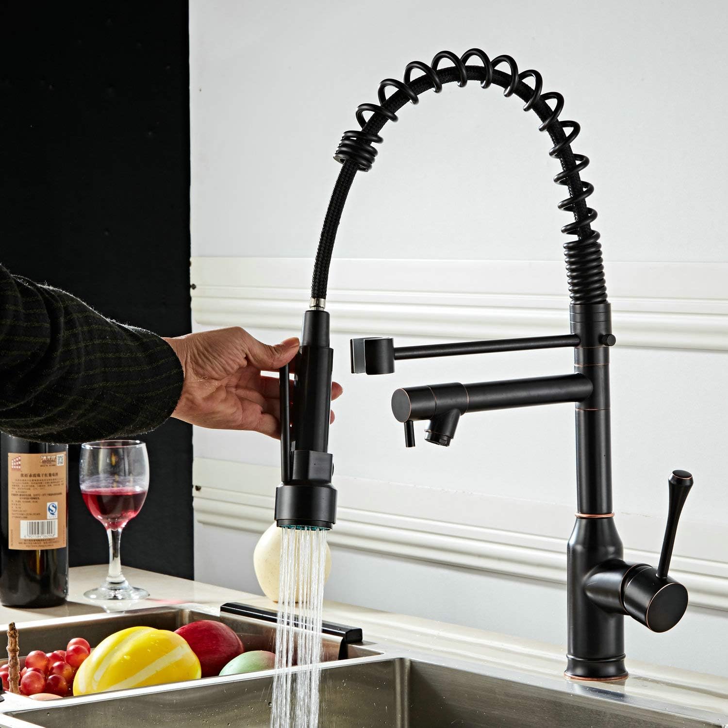 Professional High Arc Kitchen Tap with Swivel Spout,Monobloc Tap Commercial Style with Pull Down Dual Functional Nozzle,Oil Rubbed Bronze - Image 5