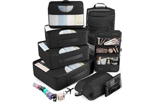 Veken 10 Set/8 Set Packing Cubes for Travel Essentials, Suitcase Organizer Bags in 4 Sizes, Carry-On Luggage Accessories with Laundry & Toiletry Bag, Airplane Must-Have, Road Trip & Camp Gifts for Men