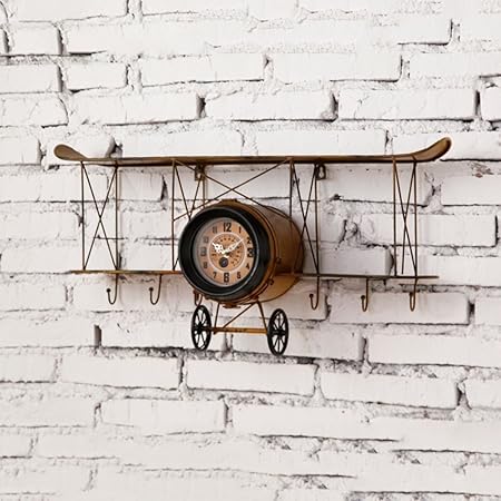 Htdzdx Retro Flugzeug Modell Lagerung Regal Wanduhr Wand Hangen Rack Wohnzimmer Kinderzimmer Wandbehang Handwerk Color Yellow Amazon De Kuche Haushalt