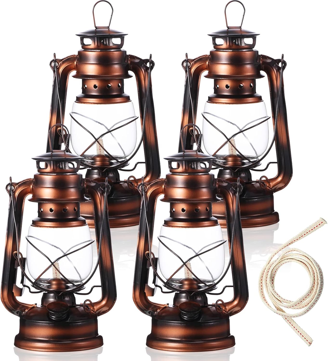 Oil Lamps & Accessories - Small Kerosene Lantern Hurricane Lantern Oil Lamp 8 Inch Indoor Outdoor Hanging Lantern with Wick for Christmas Party Decorations Camping Hiking Backpacking Emergency (4 Pieces, Bronze)
