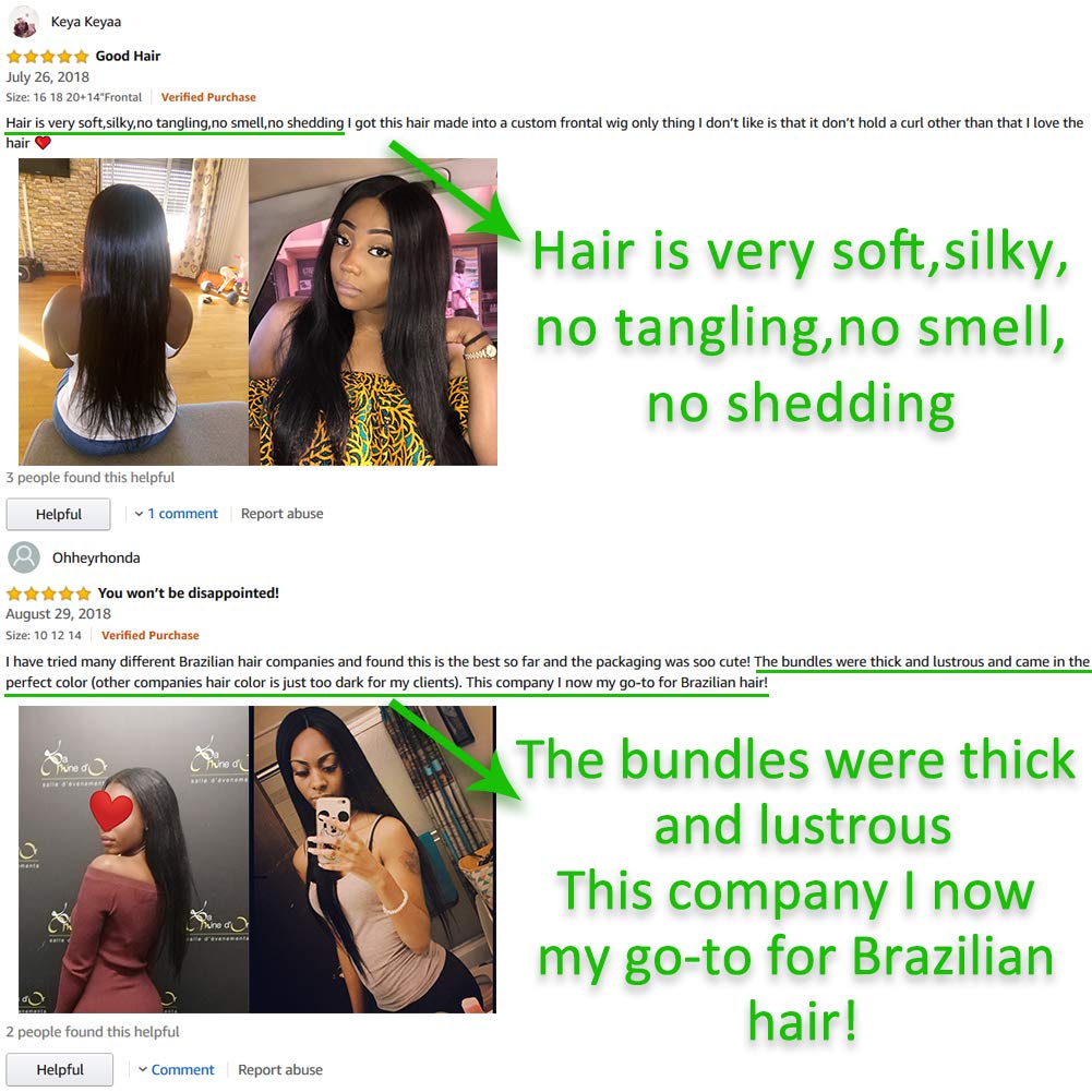 Amazon Com 10a Brazilian Virgin Straight Hair 3 Bundles 20 22