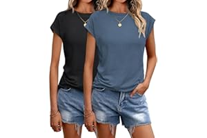 Pylnily 2 Pack Womens Tops Summer T-Shirts Crew Neck Casual Cap Sleeve Loose Fit Tunic Tops Basic Tee Tops
