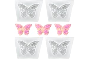 ASWEWAMT 4 Pcs Flower Butterfly Silicone Molds Floral Epoxy Resin Molds 3D Butterfly Candle Molds Scented Plaster Soap Clay Wax Molds for DIY Crafts Candle Making