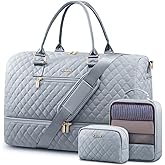 LOVEVOOK Travel Duffle Bag for Women, Weekender Overnight Bag with Shoe Compartment, Carry on Bag with Toiletry Bag, Gym Duffel Bag with Wet Pocket, Hospital Bags for Labor and Delivery 3 Pcs Set