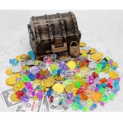 Thboxes Antique Simulation Plastic Large Pirate Treasure Chest Childrens Toy Party Performance Props 17x14x13.5cm 5#