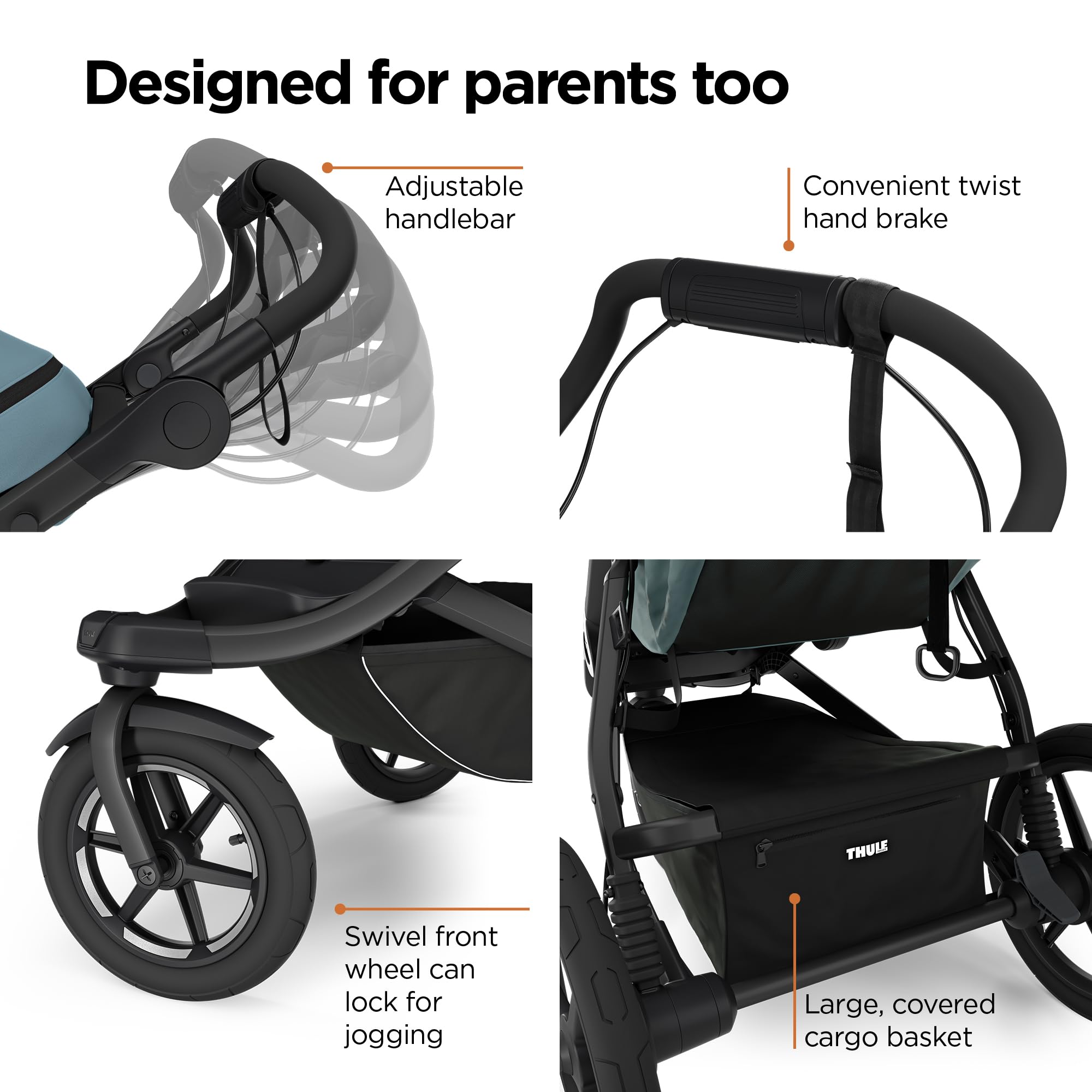 Thule Urban Glide 3 Single Child All-Terrain Stroller, Full-Suspension System, Air-Filled Tires, Upright seat with Adjustable Recline and Built-in legrest