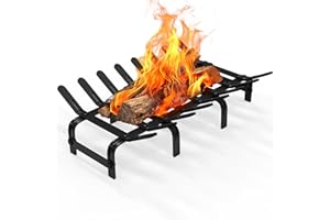 TBMLC Black Steel Fireplace Grate -Steel Firewood Log Burning Rack,Stylish and Durable Firewood Burning Rack Holder for Indoor Chimney Hearth or Outdoor Fire Pit (Black, 19 * 12.5 Inches)