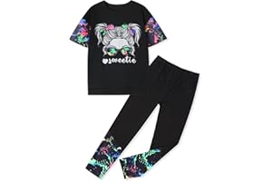 Glaoly Girls Clothes Cool Girl Print Tie Dye 2PC Outfits Short Sleeve Tops Long Pant Sets Summer Kids Clothes Girls