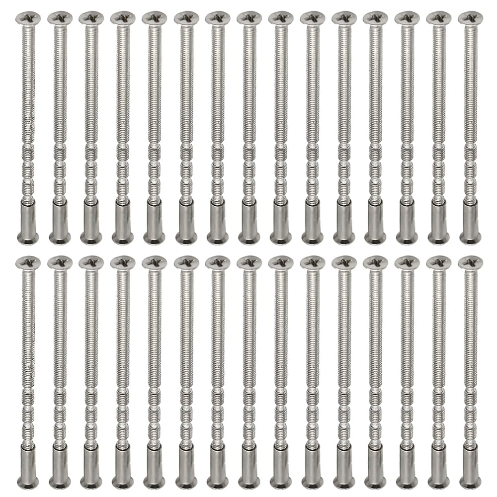 M3 Door Handle Fixing Screws and Sleeves – 30 Sets Nickel-Plated Bolt Through Fixings for Doors, Cabinets, and Drawers
