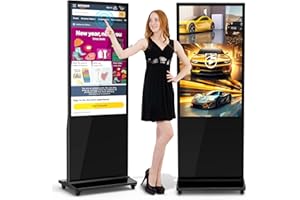 Shiarffe 49" Digital Signage Display, No Subscription CMS Remote Content Publishing and Updates, 2K Capacitive Touchscreen, Scheduling and Playlist, Floor-Standing Kiosk, Auto Media Player