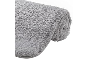 Gorilla Grip Premium Luxury Bath Rug, Absorbent, Soft, Thick Shag, Bathroom Mat Rugs, Machine Wash, Microfiber Dries Quickly, Mats for Bath Room, Shower, Bathtub and Spa Floors, 24x17, Light Gray