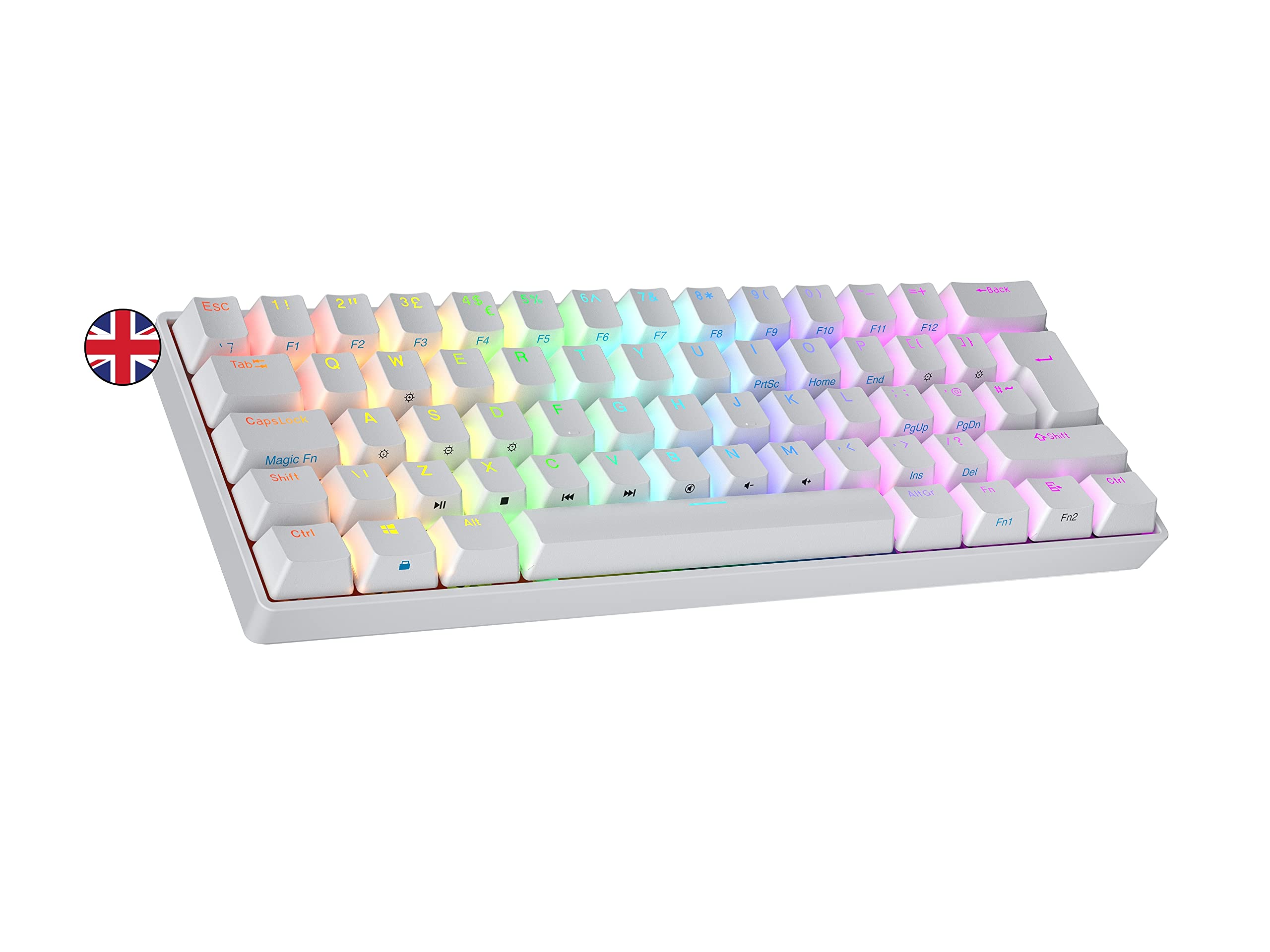Ranked N60 Nova 60% | Hot Swappable Mechanical Gaming Keyboard | 62 Keys Multi Color RGB LED Backlit for PC/Mac Gamer | ISO UK Layout (White, Gateron Brown)