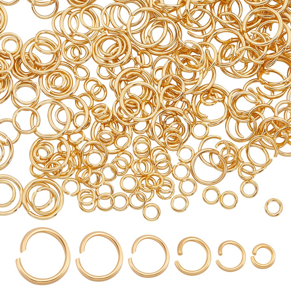 Beebeecraft 600Pcs 4/5/6/7/8/9mm Open Jump Rings 24K Gold Plated 304 Stainless Steel Jewelry Making Repairing Findings with Storage Box for DIY Bracelets Anklets