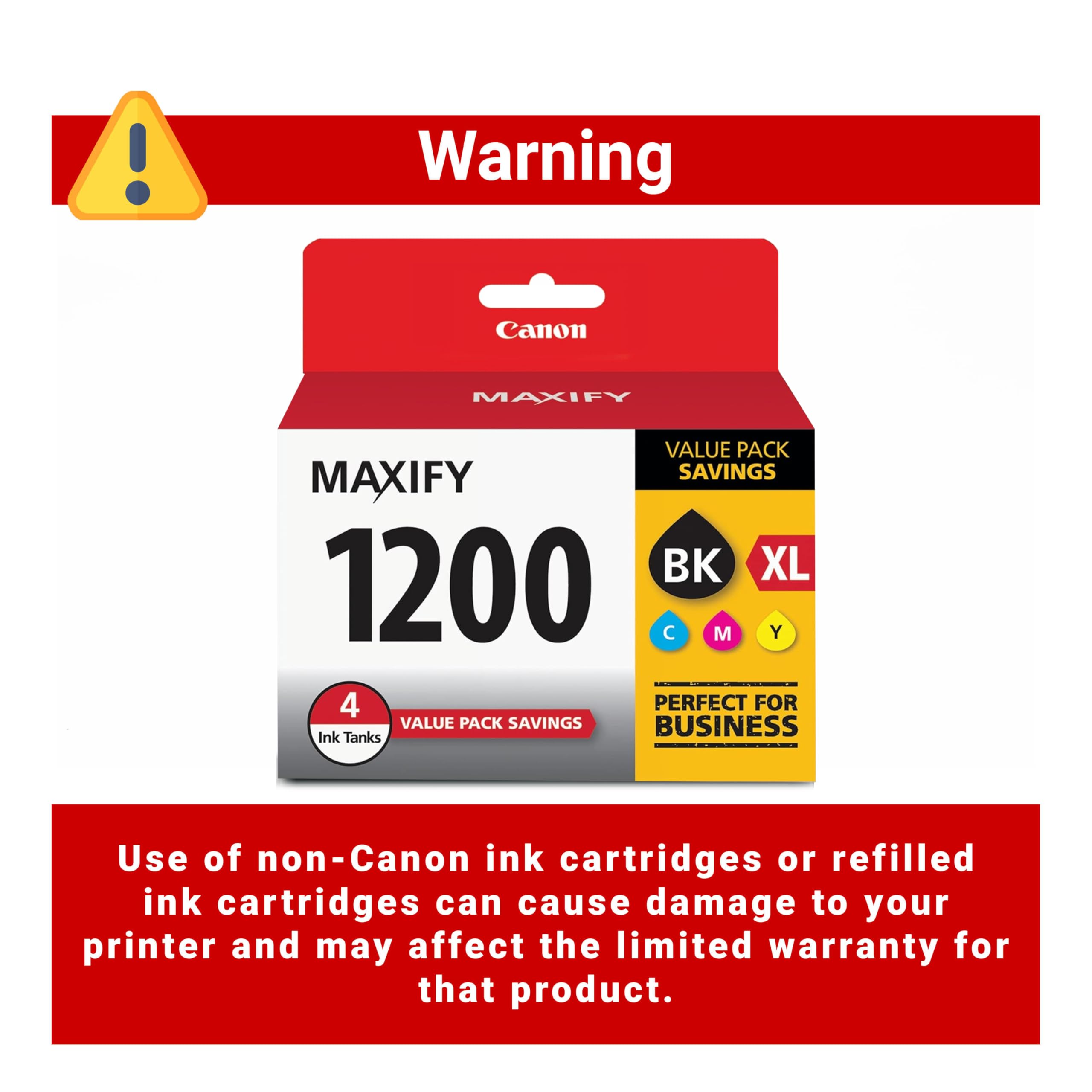Canon PGI-1200 XL Genuine Four Color Value Pack, Compatible with MAXIFY: MB2120, MB2720, B2020, and MB2320 (Optional) Printers