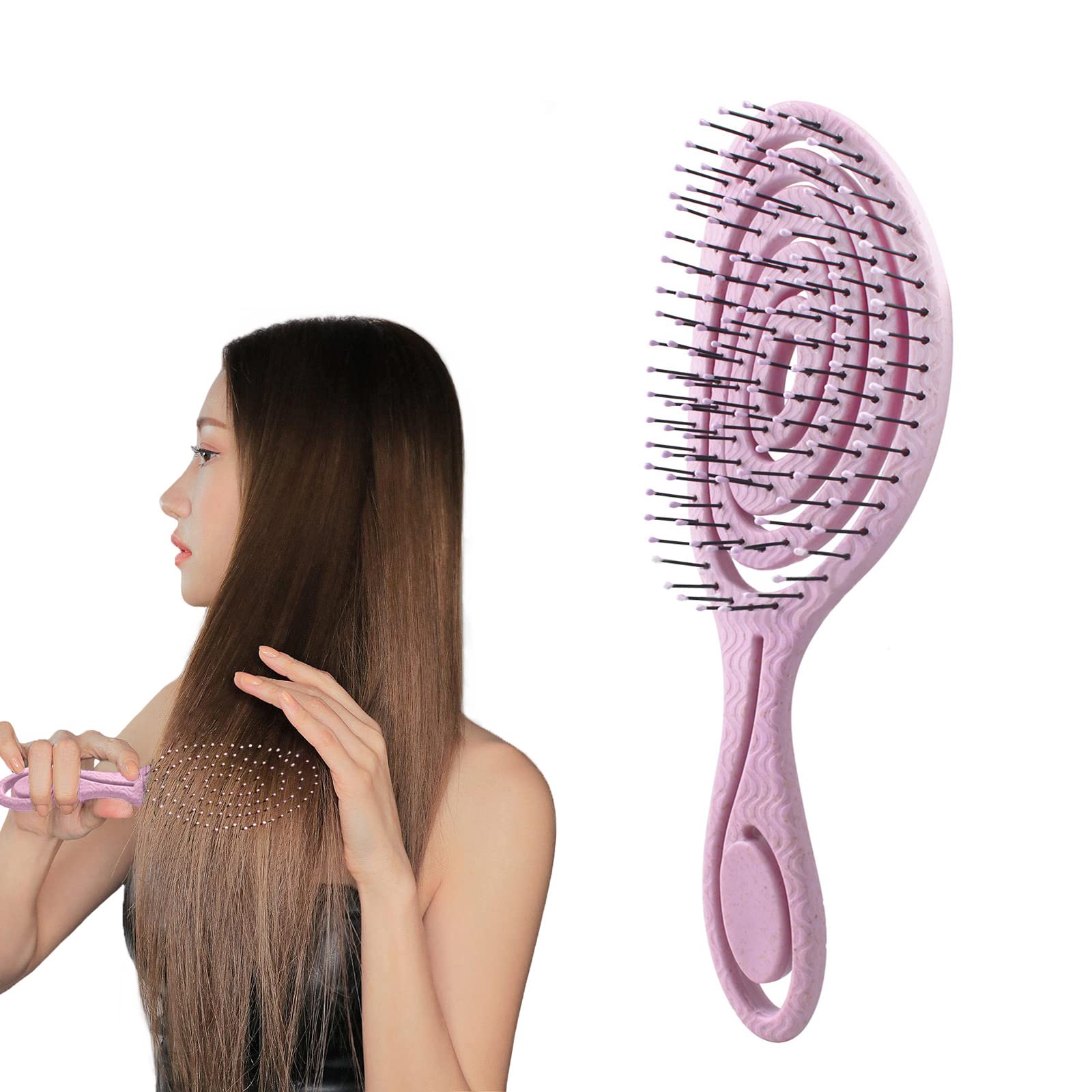 YSFSootie No Pull Hair Brush Anti-static Spiral Detangling Brush for Women & Men, Wet & Dry Curly & Straight Hair (Pink)
