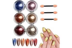 NBNTGH 6 Colors Chrome Nail Powder Aurora Nail Powder Iridescent Pearl Nail Art Powder Metallic Mirror Effect Pigment Glitter Dust Kit Nail Art Supplies for Gel Polish Nail