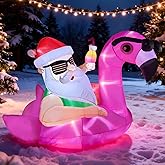9 FT Hawaiian Santa on Flamingo Pool Float Christmas Inflatable Outdoor Decoration, Christmas Blow Up Santa Claus Yard Decorations with Build-in 12 Led Lights for Garden Lawn Xmas Party Decor