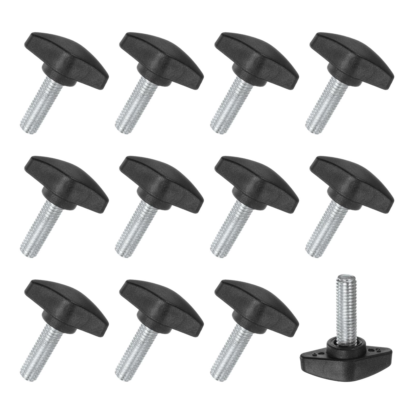 M METERXITY 12-Pack Thumb Screws, M8x25mm Tee Wing Knobs, Plastic T Handles Clamping Knob for Woodworking/Machinery/Equipment, Tightening Thread Thumbscrew [Black]