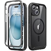 ALGORAM Magnetic for iPhone 15 Case with Built-in Sensitve Screen Protector, Full-Body Dual Front & Back Protective Phone Case [Compatible with MagSafe] Drop Proof 15 Cover 6.1 Inch, Black