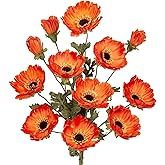28.3" Orange Artificial Flowers Poppy Flowers 3Pcs Silk Fake Poppy Flowers Real Touch Faux Poppies Spring Flower Long Stem Arrangement with 4 Heads for Party Centerpiece Bouquet Table Home Decoration