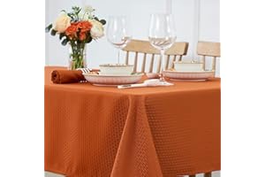 maxmill Weaved Texture Rectangular Tablecloth Water Resistance Antiwrinkle Spillproof Soft Fall Table Cloth for Dining Room, Thanksgiving Parties and Halloween Holiday Dinners, 60 x 108 Inch, Rust