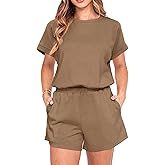 IWOLLENCE Womens 2 Piece Sets Summer Lounge Set Casual Short Sleeve Round Neck Tops and Elastic Waist Short Outfits Tracksuit