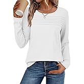 ATHMILE Womens Tops Trendy Long Sleeve Shirts for Women Loose Fit Dressy Casual Blouses Pleated Tunic Tops for Leggings
