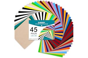 CAREGY HTV Vinyl Bundle Heat Transfer Vinyl 12"x10" - 45 Pack Includes 30 Pack Assorted Colors Sheets and 2 Sheets Teflon, Iron On Vinyl for DIY T-Shirts Fabrics