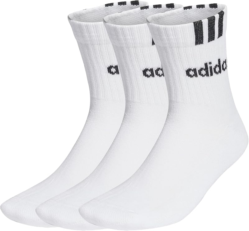 Unisex 3-Stripes Linear Half-Crew Cushioned Socks 3 Pairs, White/Black, 40-42 — Foto 3 von 3