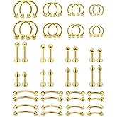Ovxznts 48PCS 16G Lip Rings Surgical Steel Snake Bite Jewelry Vertical Labret Jewelry Monroe Lip Barbell Ring Daith Tragus Helix Eyebrow Piercing Jewelry for Women Men 6mm/8mm/10mm/12mm