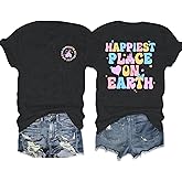 Magical Shirts for Women Happiest Place on Earth Tshirt Graphic Casual Family Holiday Vacation Short Sleeve Tee Tops
