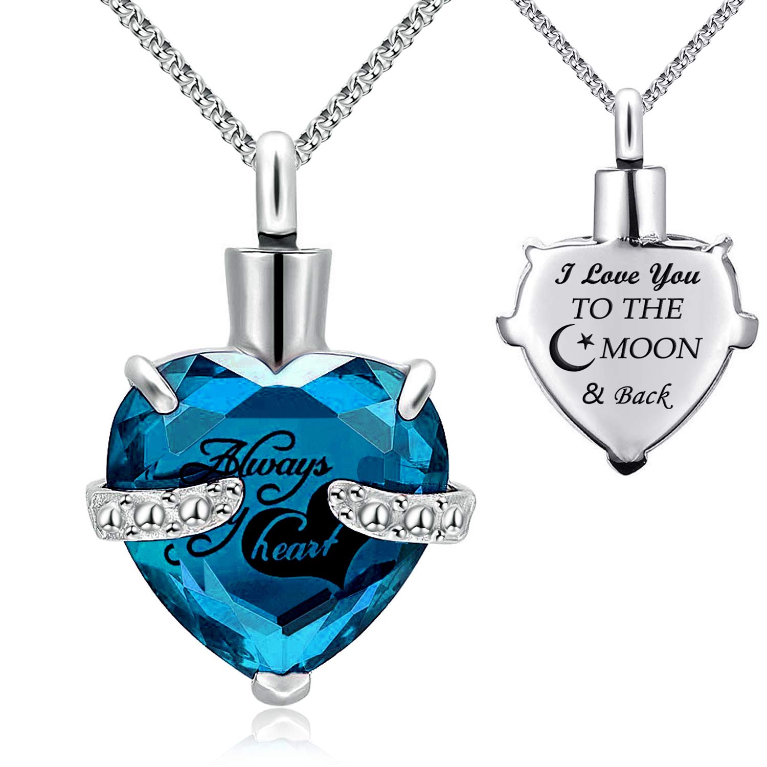 Urn Necklace for Ashes Always in My Heart I Love You to the Moon and Back Birthstone Cremation Keepsake Pendant Necklaces (December) — image 1
