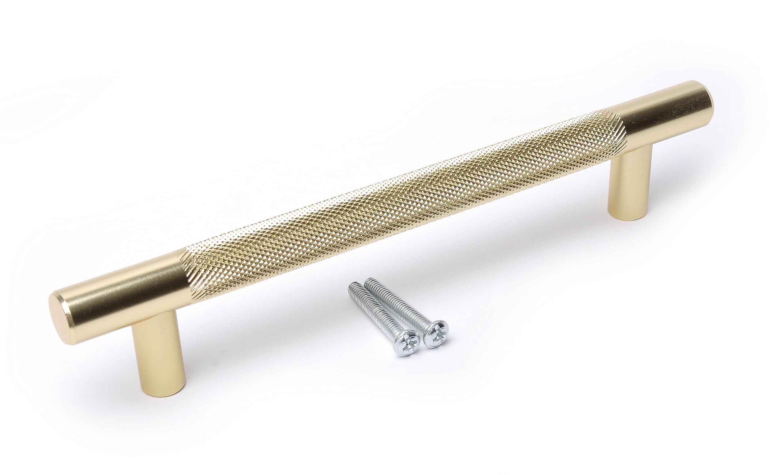 BSM Marketing Knurled T Bar Gold Modern Kitchen Cupboard Cabinet Drawer Bar Door Handle Knob (10, 128mm)