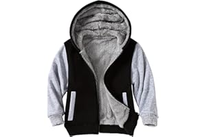 Fdqin Kids Zip-Up Hooded for Boys Sherpa Lined Jacket Winter Outdoor Sweatshirt Warm Coat 3-14 Years