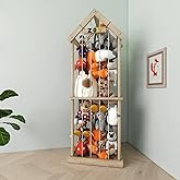 Eniffbaa Stuffed Animal Storage Zoo, 60.6" Tall Solid Pine Toy Storage Organizer, Reinforced Wooden Base & House Shape Plushie Holder Cage, Large 3D Plaque for Nursery Bedroom Playroom Decor (Natural)