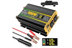 ALEOPIX 500 Watt Inverter with Cigarette Lighter/LED Display/50A Battery Cables/2 AC Outlets/2 USB Port, Power Inverter 12V to 110V for Vehicles/Truck/Car/Laptop, 500W Car Power Inverter with Surge 1000W