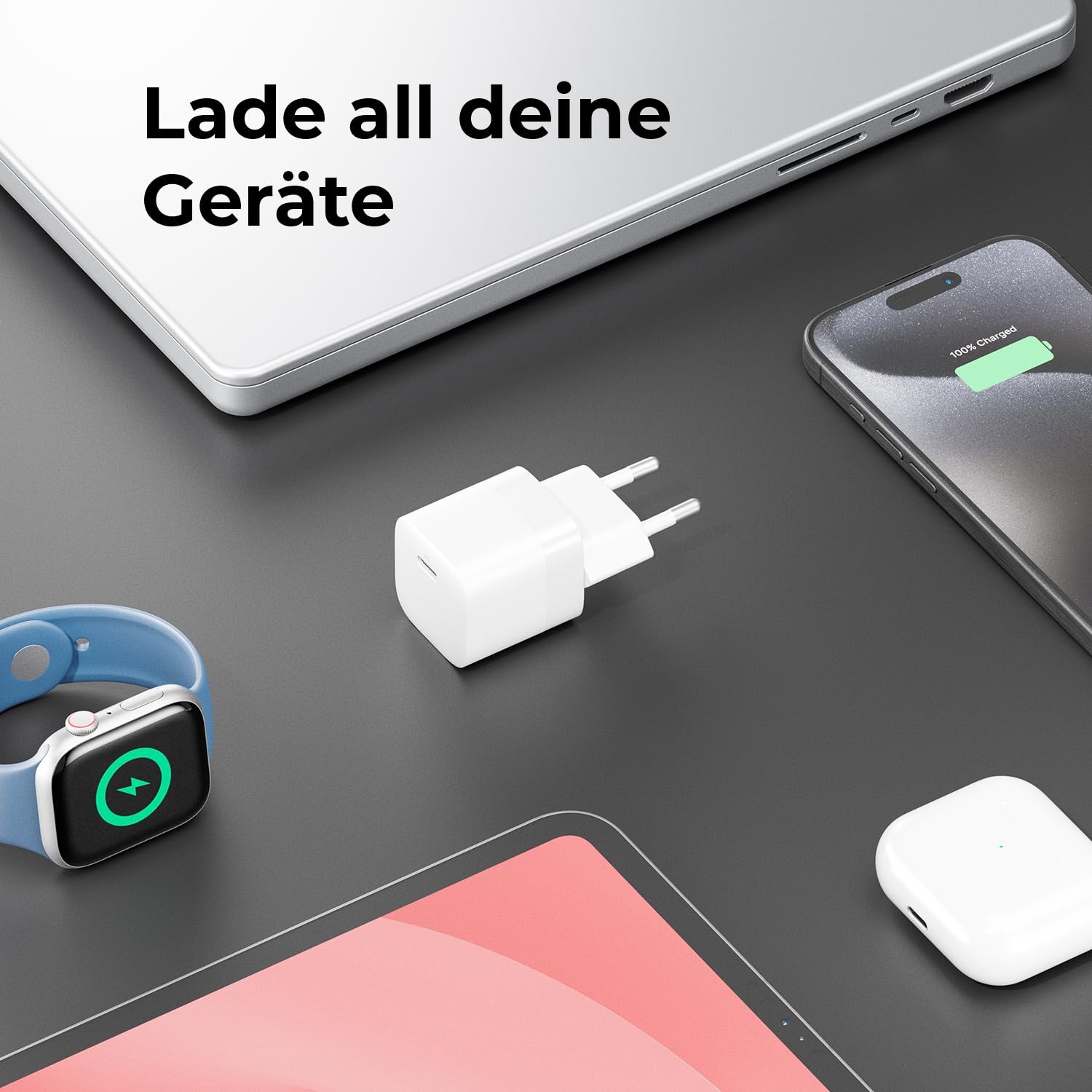deleyCON USB C Ladegerät (Kompaktes 30W Schnellladegerät) USB-C Netzteil für Apple iPhone 17, 16, 15, Pro, Pro Max, iPad, AirPods 4, Airpods Max, Watch, Galaxy S25/S24, Handy, Charger - Schwarz 5