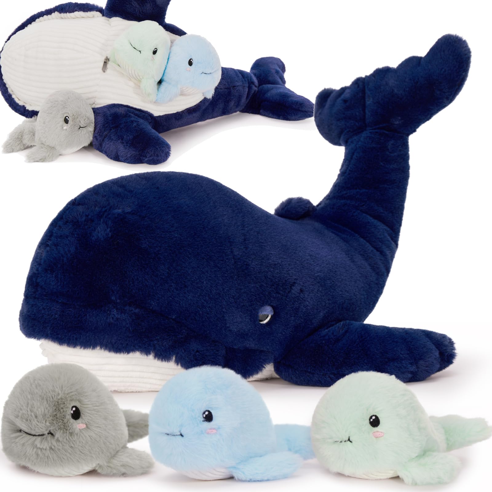 Photo 1 of MaoGoLan Blue Whale Plush Toy Stuffed Animals Bulk for Kids, 20 Inch Giant Stuffed Whale Mommy with 3 Babies Inside - Under The Sea Party Favors Christmas Valentine's Day Birthday Gift