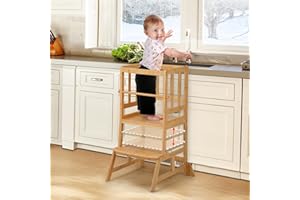COSYLAND Height Adjustable Toddler Standing Tower Kitchen Step Stool - Kids Learning Stool，Kitchen Nursery Helper Stand with 