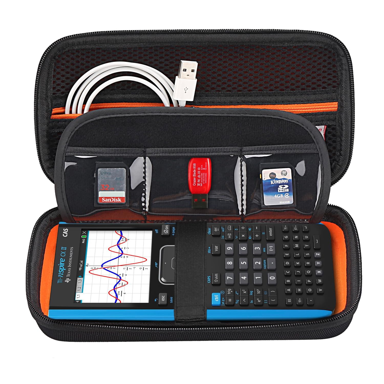Photo 1 of BOVKE Calculator Case for Texas Instruments TI-Nspire CX II CAS/CX II/CX CAS/CX Color Graphing Calculator and More - Extra Mesh Pocket for USB Cables and Other Accessories, Black